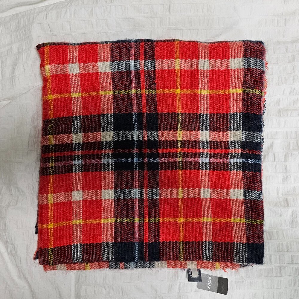 Aerie Plaid Woven Blanket Scarf - Red - 59x59 in - NWT